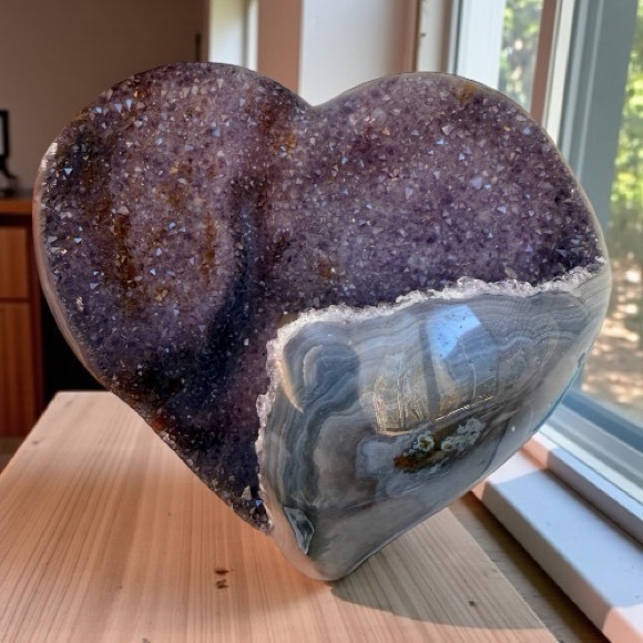 Accessories - 💜 Amethyst Druzy & Agate Cave Heart | High Grade Scenic Banding | Uruguay #0001